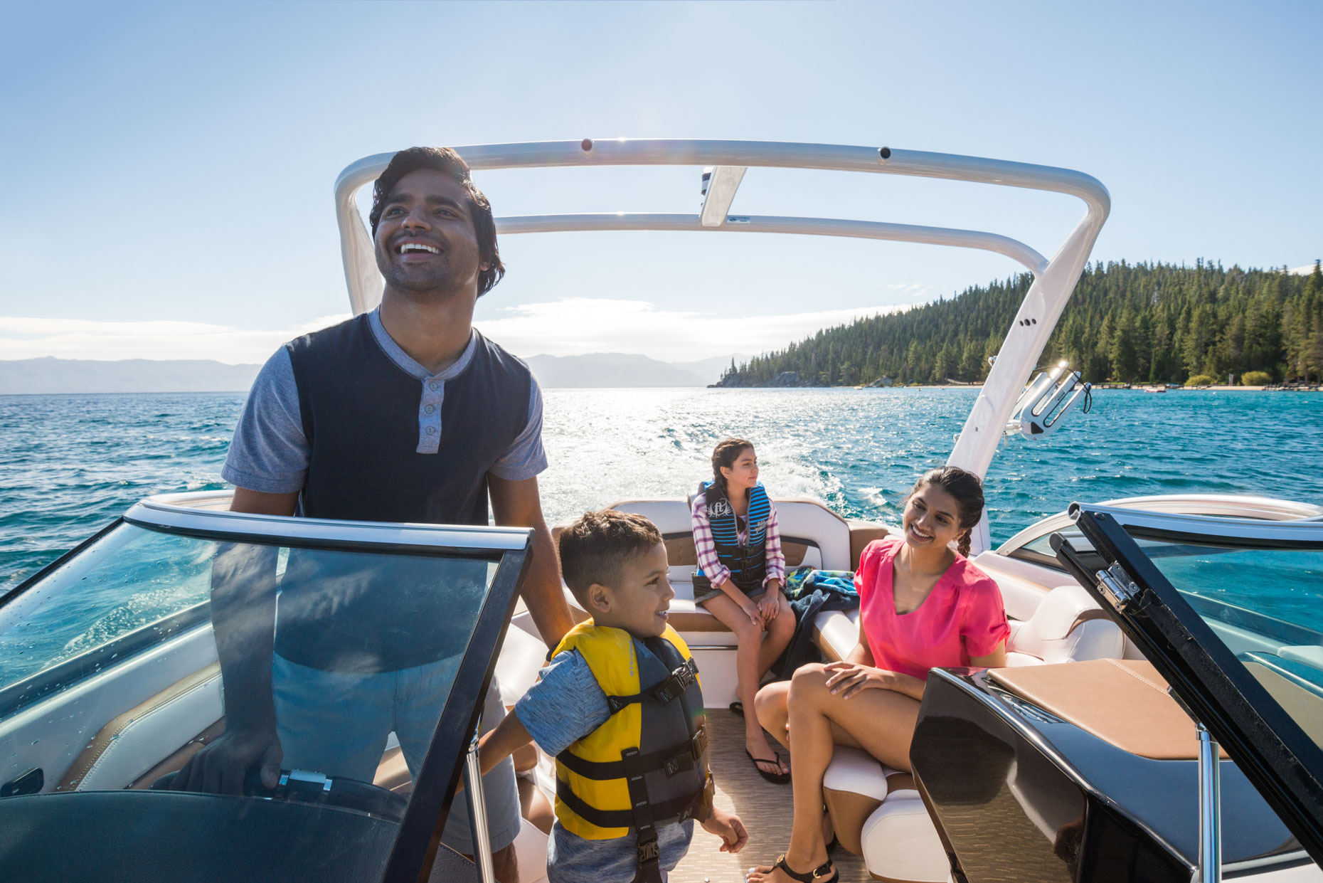 Family Boating On Lake Tahoe, California